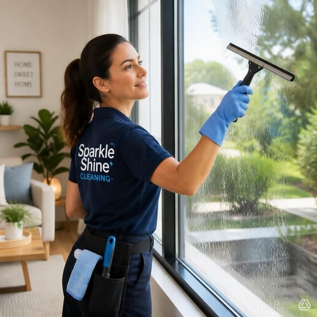 Sparkle Shine Cleaning cleaner washing interior windows in a South Sydney home
