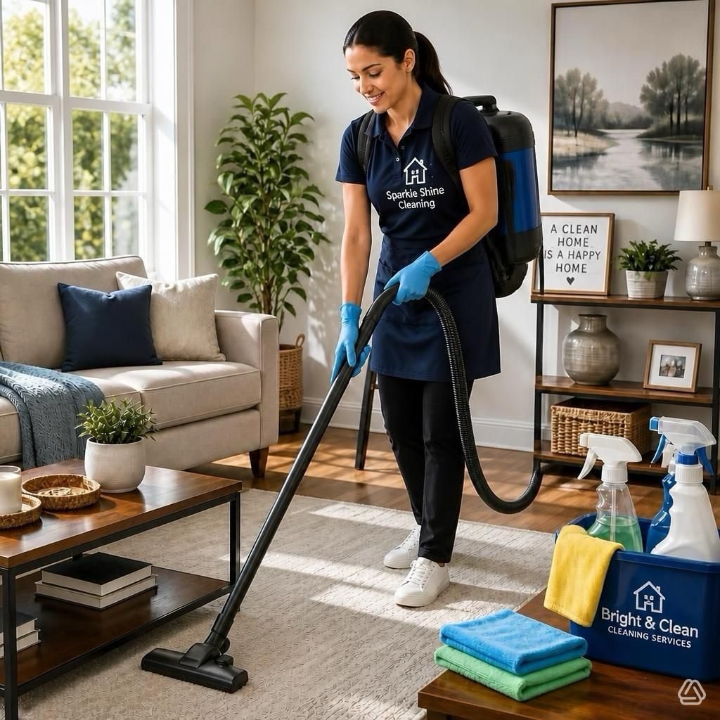 Sparkle Shine Cleaning residential cleaner vacuuming a lounge room in South Sydney